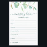 Advies en wenst Spaans<br><div class="desc">Deze prachtige, botanische, handgeschreven Spaans scriptAdvice & Wishes (Consejos y Deseos) platen met waterverf eucalyptus bovenaan zijn perfect om vrijgezellenfeest, repetitief diner of bruiloft gasten te laten invullen voor het gelukkige paar. Mensen zullen graag de herinneringen krijgen - ze maken het zo makkelijk om liefhebbende woorden van advies en welwillendheid...</div>