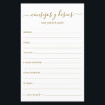 Advies en wenst Spaans<br><div class="desc">Deze eenvoudige, moderne, minimale, goudkleurige handgeschreven script Consejos y Deseos-vellen zijn perfect voor je vrijgezellenfeest, repetitief diner of huwelijksgasten die opvullen voor het gelukkige paar. Mensen zullen graag de herinneringen krijgen - ze maken het zo makkelijk om liefhebbende woorden van advies en welwillendheid achter te laten. Ze zullen nog jaren...</div>
