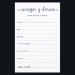 Advies en wenst Spaans<br><div class="desc">Deze eenvoudige, stoffige blauwe, moderne, minimale, handgeschreven script Spaans Advice & Wishes/Consejos y Deseos sheets zijn perfect om vrijgezellenfeest, repetitief diner of huwelijksgasten te laten invullen voor het gelukkige paar. Mensen zullen graag de herinneringen krijgen - ze maken het zo makkelijk om liefhebbende woorden van advies en welwillendheid achter te...</div>