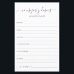 Advies en wenst Spaans<br><div class="desc">Deze eenvoudige, moderne, minimale, stoffige paarse handgeschreven script Consejos y Deseos-vellen zijn perfect voor je vrijgezellenfeest, repetitief diner of huwelijksgasten die het gelukkige paar invullen. Mensen zullen graag de herinneringen krijgen - ze maken het zo makkelijk om liefhebbende woorden van advies en welwillendheid achter te laten. Ze zullen nog jaren...</div>