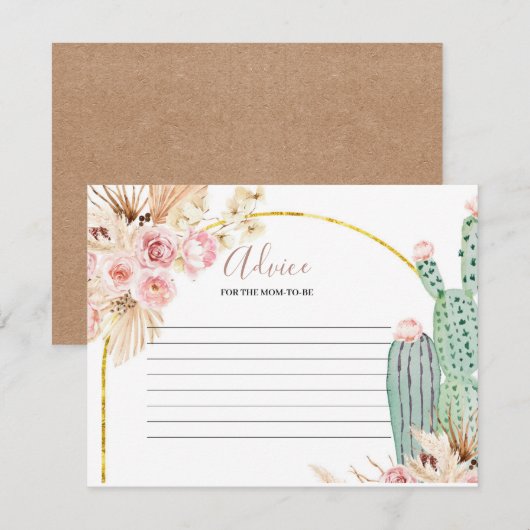 Advies Kaart Boho Cactus Roze Bloemen (Voorkant / Achterkant)