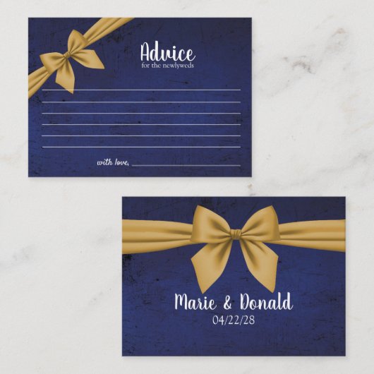 Advies Kaart | Donkerblauw met gouden strik Plaatskaartje (Voorkant / Achterkant)