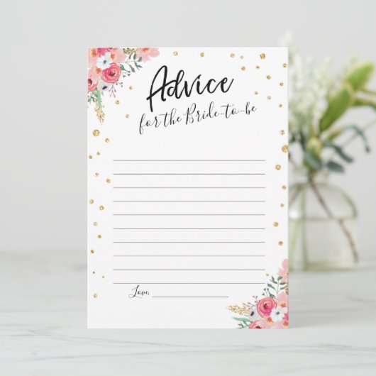 Advies Kaart Roze Bloemen Goud Reis Vrijgezellenfe (Staand voorkant)