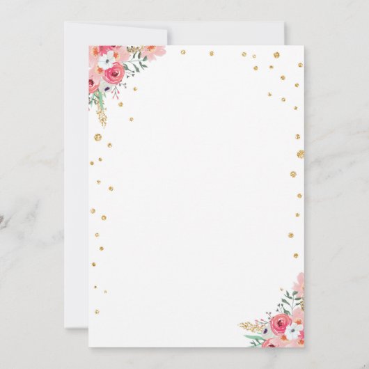 Advies Kaart Roze Bloemen Goud Reis Vrijgezellenfe (Achterkant)