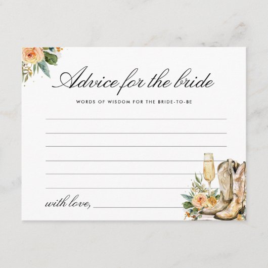 Advies laarzen en Bubbly Western Vrijgezellenfeest Informatiekaartje (Voorkant)