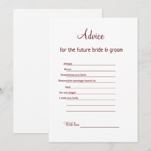 Advies Suggestie Bruiloft bruid bruidegom onderdee Feestdagenkaart (Voorkant / Achterkant)