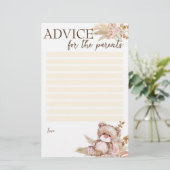 advies van de baby shower van de ouders teddy beer briefpapier (Staand voorkant)