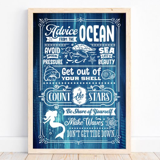 Advies Van De Oceaan Schattige Strand Quote Poster