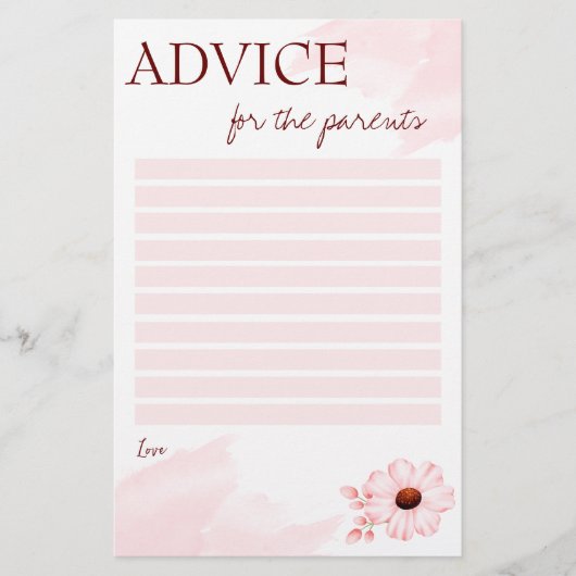 Advies van het baby shower voor de roze ouderenkaa briefpapier (Voorkant)