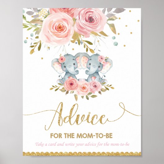 Advies voor Baby shower met ellephant Twins Poster (Voorkant)