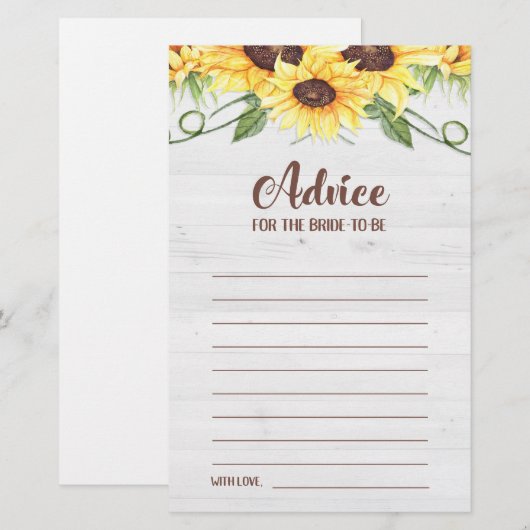 Advies voor de Bride als zonnebloempitaart (Voorkant / Achterkant)