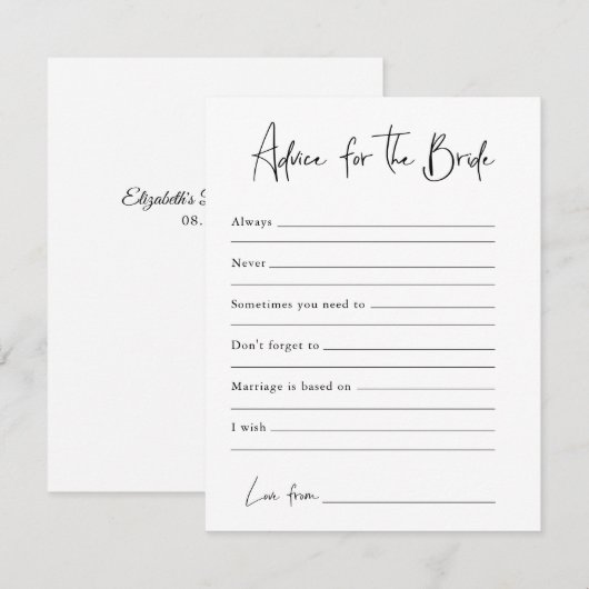 Advies voor de bride | KAART VRIJGEZELLENFEEST (Voorkant / Achterkant)