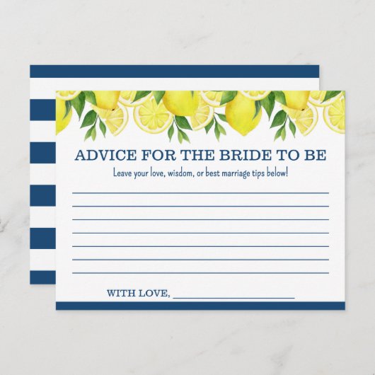Advies voor de Bride-to-Be Kaart Lemon Shower (Voorkant / Achterkant)