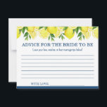 Advies voor de Bride-to-Be Kaart Lemon Shower<br><div class="desc">Stuur de bruid in het getrouwde leven met een hart vol liefde en gelach met behulp van dit charmante advies voor de bruid-to-be-kaart. Gasten zullen doordachte woorden, huwelijkswijsheid of zoete aanmoediging delen - het creëren van een betekenisvolle herinnering die ze lang na de douche zal koesteren. Gestyled met een frisse...</div>