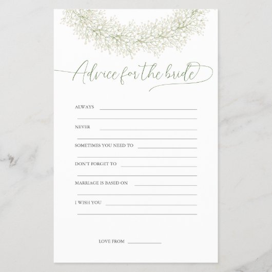 Advies voor de bruid Bruids douche spel flyer (Voorkant)