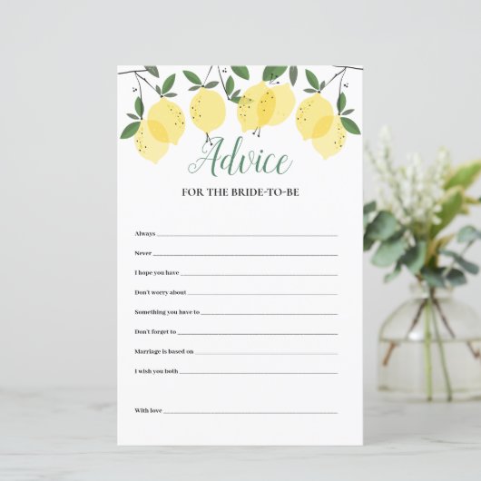 Advies voor de bruid citroenen bruiloft kaart (Staand voorkant)