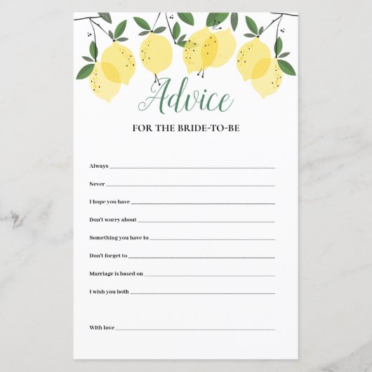 Advies voor de bruid citroenen bruiloft kaart (Voorkant)