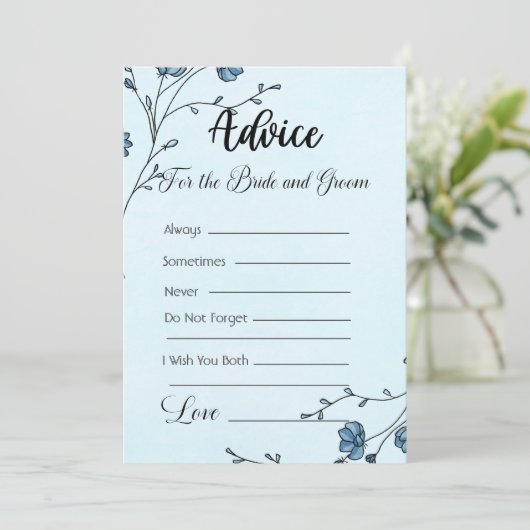 Advies voor de bruid en bruidegom blauwe bloemen kaart (Staand voorkant)