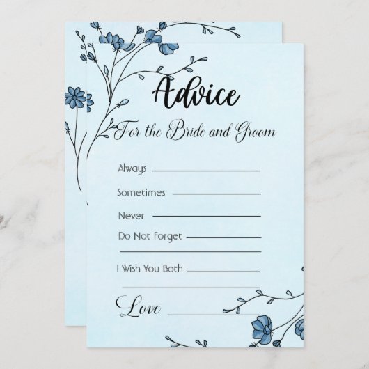 Advies voor de bruid en bruidegom blauwe bloemen kaart (Voorkant / Achterkant)