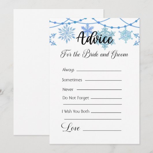 Advies voor de bruid en bruidegom blauwe sneeuwvlo kaart (Voorkant / Achterkant)