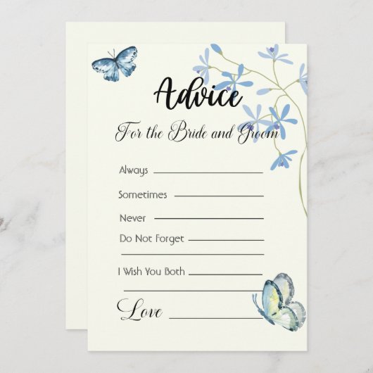 Advies voor de bruid en bruidegom blauwe vlinders kaart (Voorkant / Achterkant)