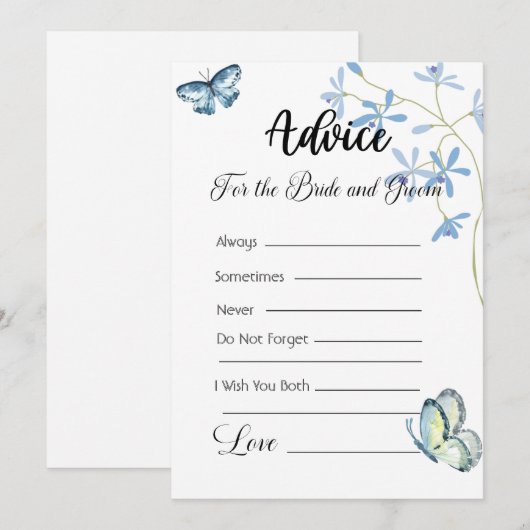 Advies voor de bruid en bruidegom blauwe vlinders kaart (Voorkant / Achterkant)