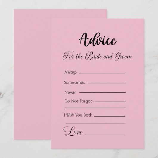 Advies voor de bruid en bruidegom Cameo Pink Kaart (Voorkant / Achterkant)