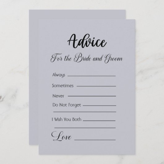 Advies voor de bruid en bruidegom Cloud Grey Kaart (Voorkant / Achterkant)