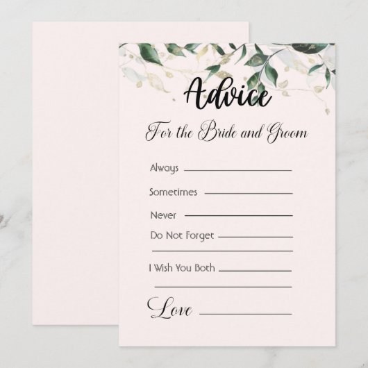Advies voor de bruid en bruidegom Cream & Green Kaart (Voorkant / Achterkant)
