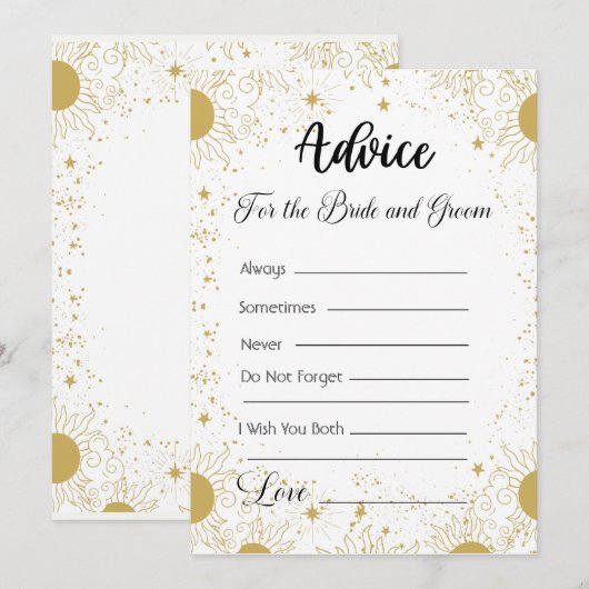 Advies voor de bruid en bruidegom Gold Suns Stars Kaart (Voorkant / Achterkant)