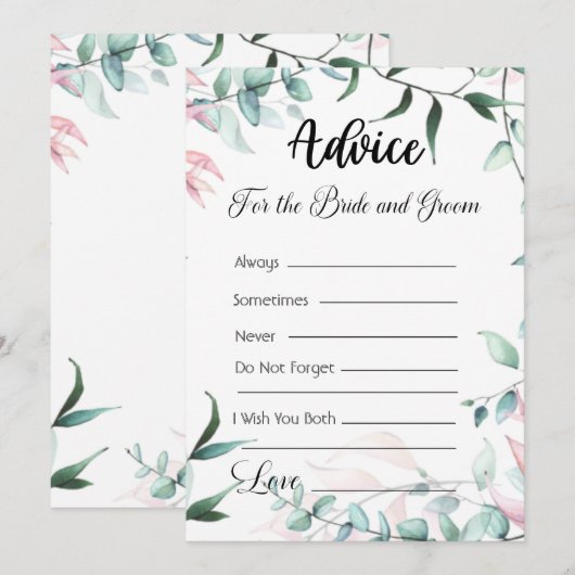 Advies voor de bruid en bruidegom groen & roze bla kaart (Voorkant / Achterkant)