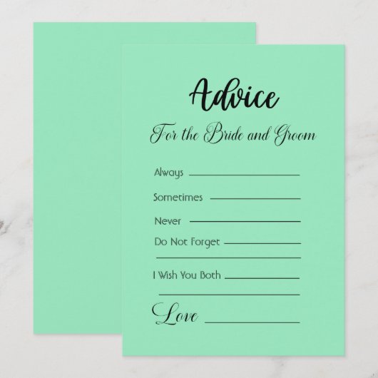 Advies voor de bruid en bruidegom Mint Green Kaart (Voorkant / Achterkant)