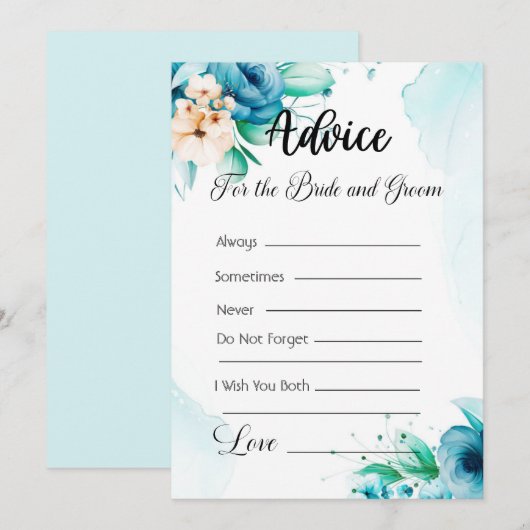Advies voor de bruid en bruidegom Modern Blauw Blo Kaart (Voorkant / Achterkant)