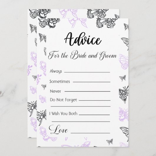 Advies voor de bruid en bruidegom moderne vlinders kaart (Voorkant / Achterkant)