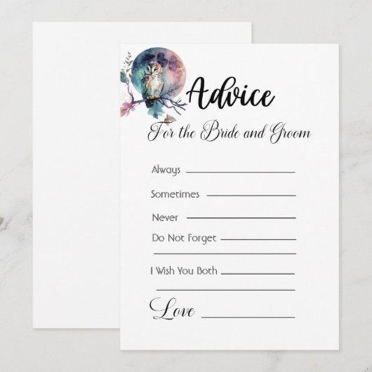 Advies voor de bruid en bruidegom Rainbow Owl Whit Kaart (Voorkant / Achterkant)