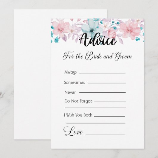Advies voor de bruid en bruidegom roze & blauw blo kaart (Voorkant / Achterkant)
