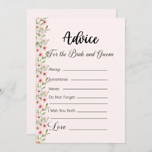 Advies voor de bruid en bruidegom roze bloemen kaart (Voorkant / Achterkant)