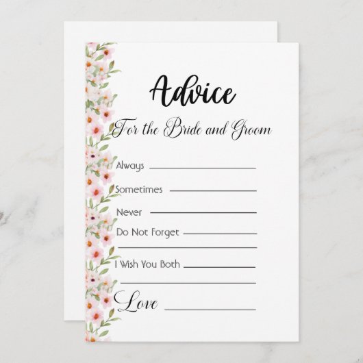 Advies voor de bruid en bruidegom roze bloemen kaart (Voorkant / Achterkant)