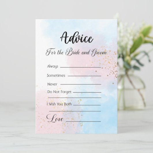 Advies voor de bruid en bruidegom roze en blauw kaart (Staand voorkant)