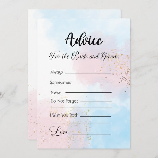 Advies voor de bruid en bruidegom roze en blauw kaart (Voorkant / Achterkant)