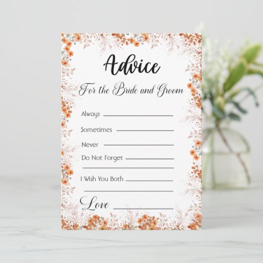 Advies voor de bruid en bruidegom Sinaasappel Bloe Kaart (Staand voorkant)