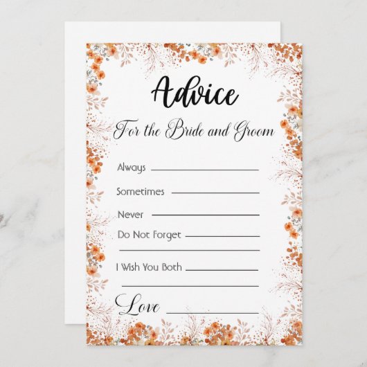 Advies voor de bruid en bruidegom Sinaasappel Bloe Kaart (Voorkant / Achterkant)