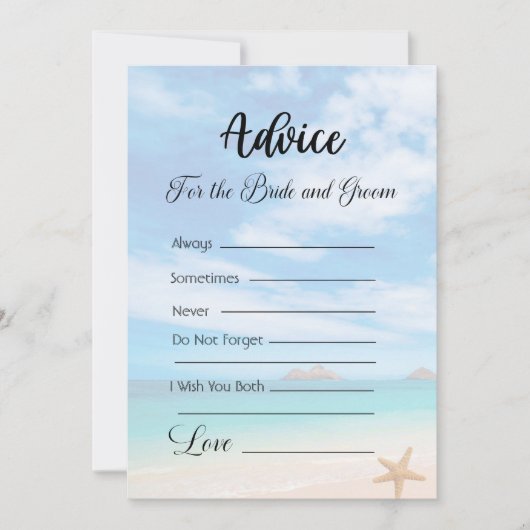 Advies voor de bruid en bruidegom Starfish Beach Kaart (Voorkant)