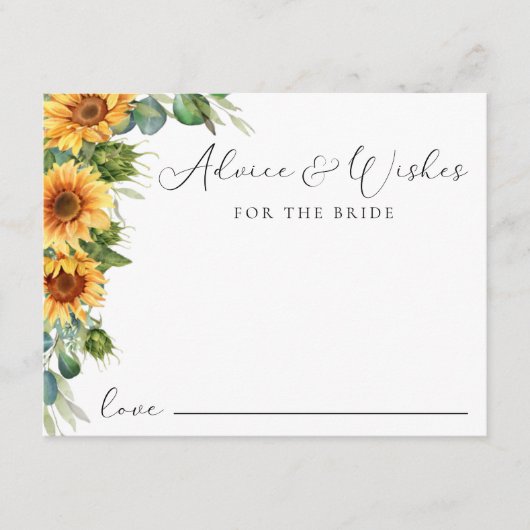 Advies voor de bruid zonnebloem Vrijgezellenfeest Informatiekaartje (Voorkant)