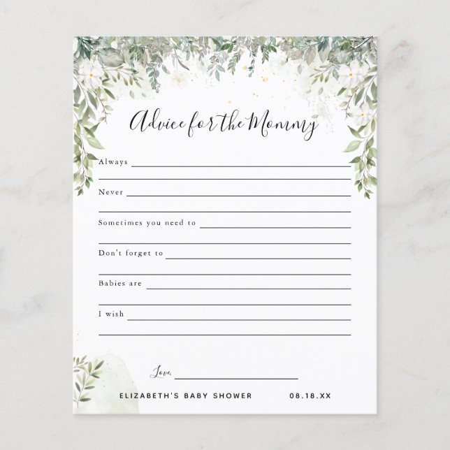 Advies voor de Mama | Baby Shower Spel (Voorkant)