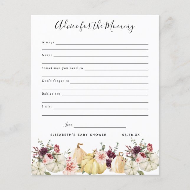 Advies voor de Mama | Baby Shower Spel (Voorkant)