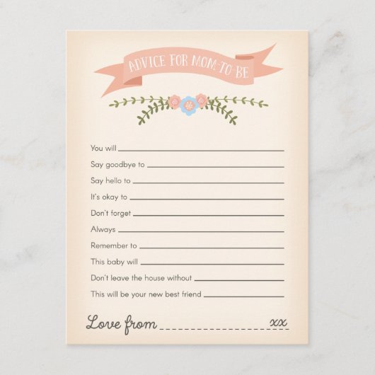 Advies voor de mammie-om-Baby shower game Kaart (Voorkant)