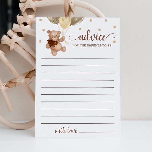 Advies voor de Ouders Baby shower Teddy Bear Kaart