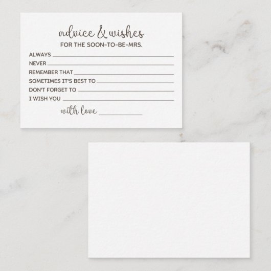 Advies voor de te verwachten bride informatiekaartje (Voorkant / Achterkant)