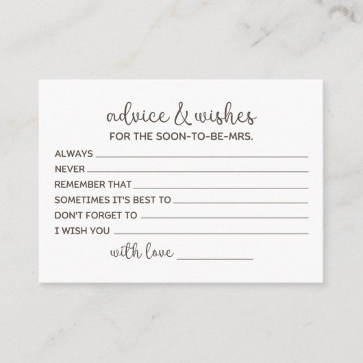 Advies voor de te verwachten bride informatiekaartje (Voorkant)